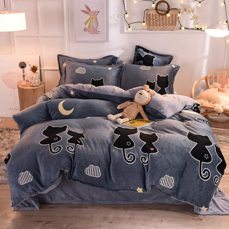 4-Piece Winter Coral Fleece Bedding Set – Thick Milk Fleece Duvet Cover and Bed Sheet Set 