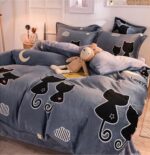 4-Piece Winter Coral Fleece Bedding Set – Thick Milk Fleece Duvet Cover and Bed Sheet Set 