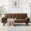 Medieval Fabric Loveseat Sofa - Button-Tufted Living Room Furniture with Pillows