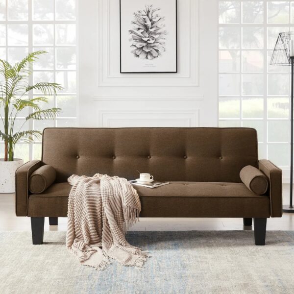 Medieval Fabric Loveseat Sofa - Button-Tufted Living Room Furniture with Pillows